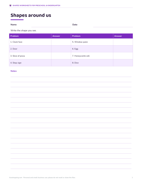 Preview of Shapes Around Us Worksheet